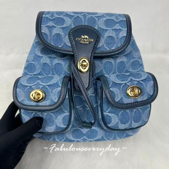 Coach Hadley Backpack In Signature Denim Gold/Indigo CDB95 NWT - Picture 2 of 10